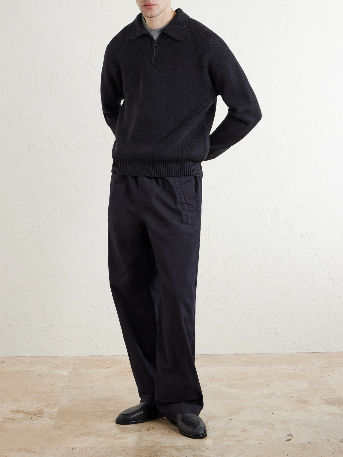 Margaret Howell - Wool and Cotton-Blend Half-Zip Sweater - Black