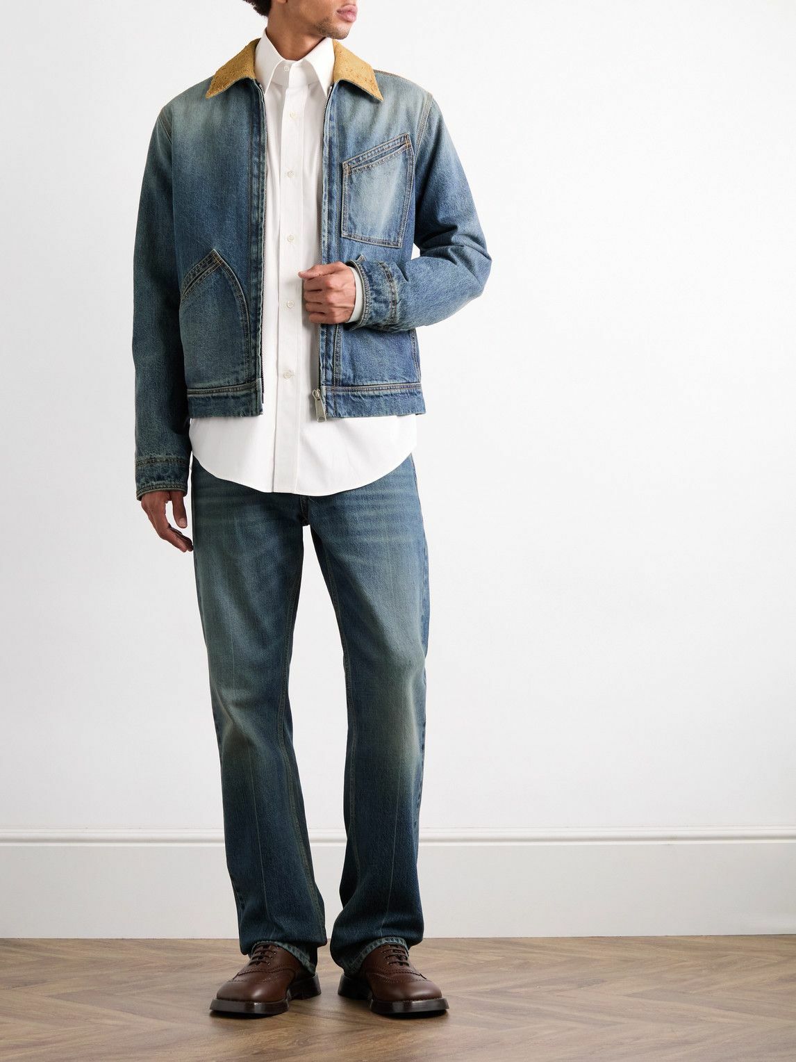 Alexander McQueen - Suede-Trimmed Denim Jacket - Blue