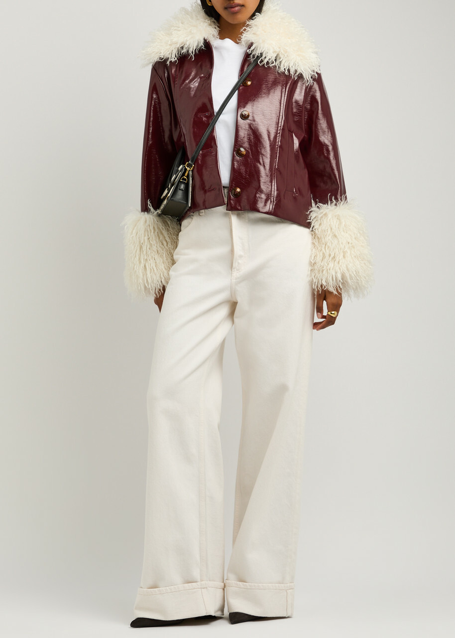 Kitri Bonnie Faux Shearling-trimmed Vinyl Jacket Burgundy