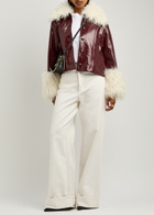 Kitri Bonnie Faux Shearling-trimmed Vinyl Jacket Burgundy