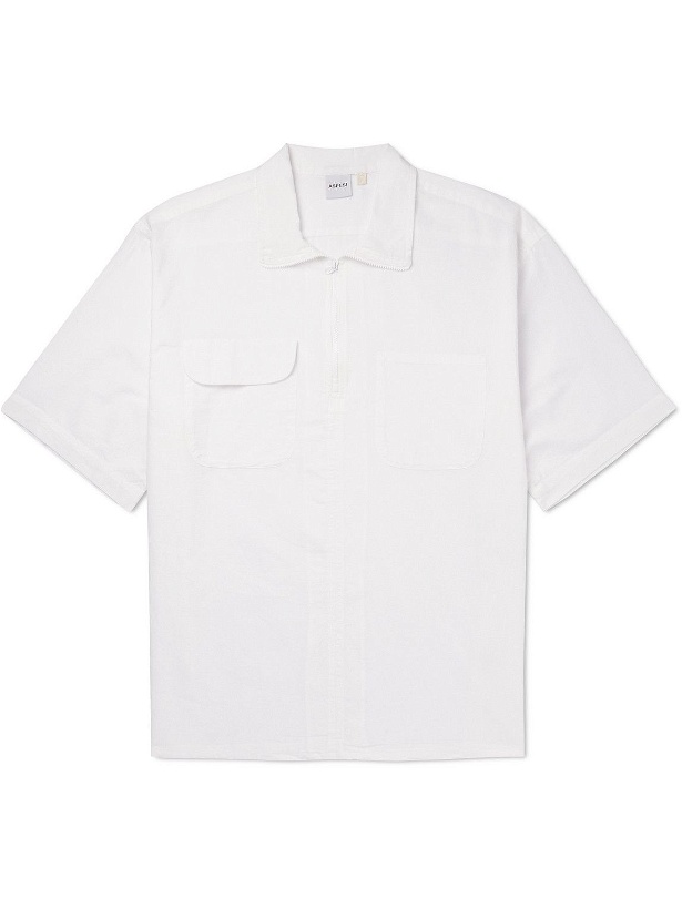 Photo: Aspesi - Malanga Cotton-Chambray Half-Zip Shirt - White