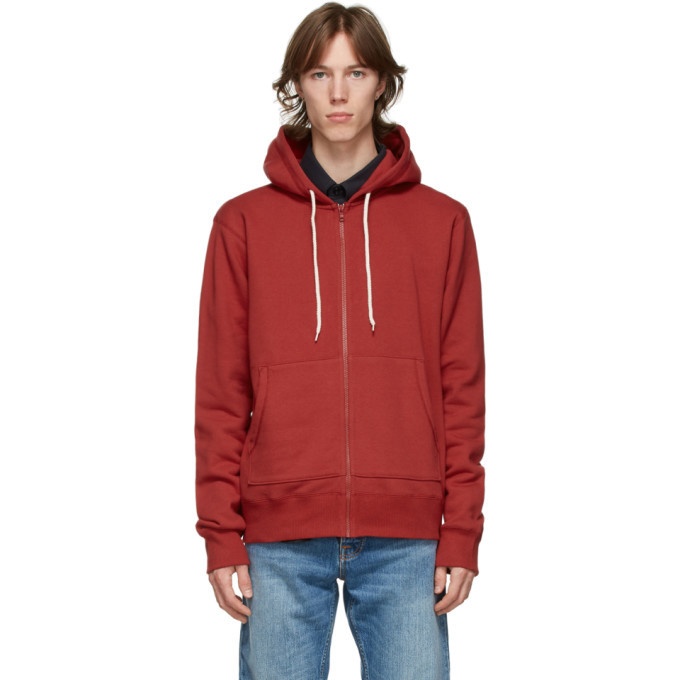 Photo: Naked and Famous Denim Red Heavyweight Terry Zip Hoodie
