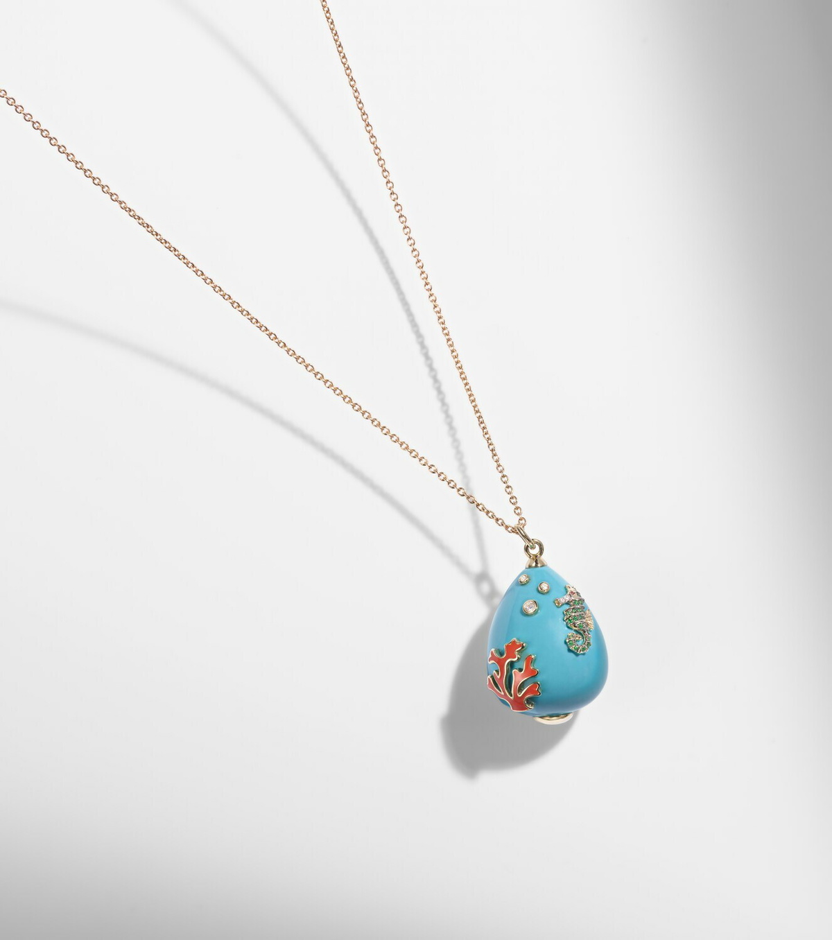 Yvonne Léon Pendentif L'océan 9kt gold necklace with turquoise, diamonds, and gemstones