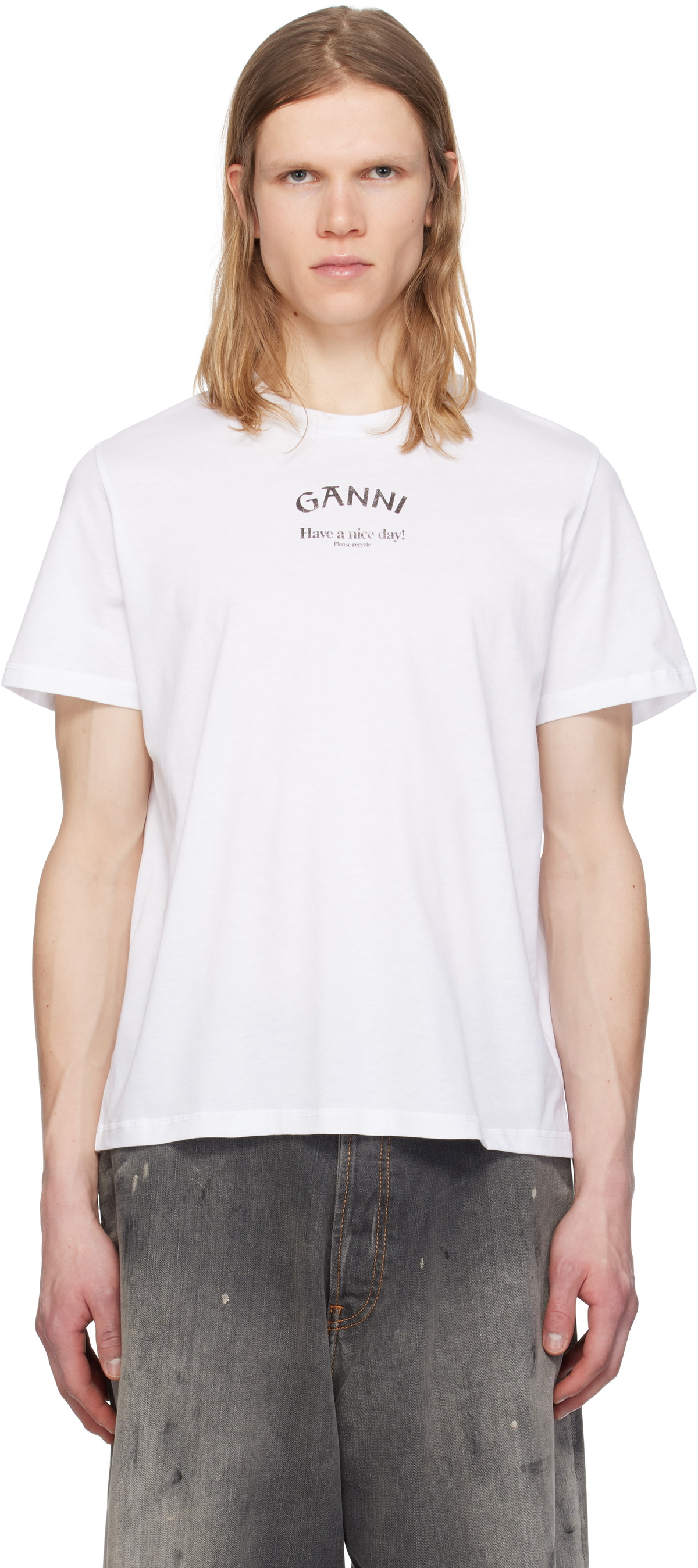 GANNI White Basic Jersey Bear T-shirt GANNI