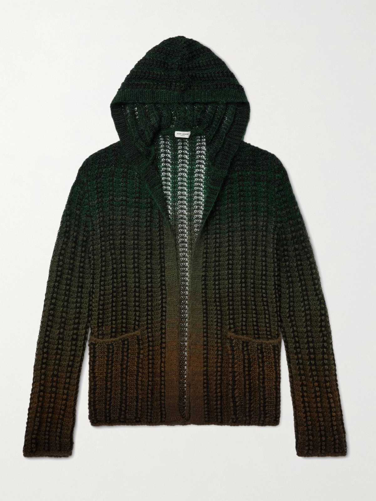 SAINT LAURENT - Dégradé Open-Knit Hooded Cardigan - Green Saint 