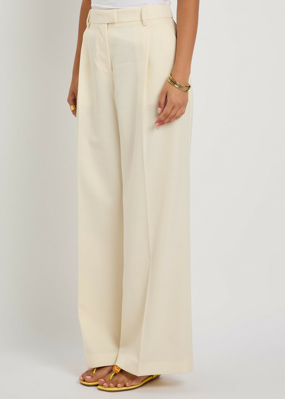 LA Double J Loose Pleated Wide-leg Wool Trousers Ivory