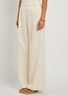 LA Double J Loose Pleated Wide-leg Wool Trousers Ivory