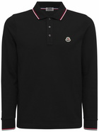 MONCLER - Long Sleeves Cotton Piquet Polo Shirt