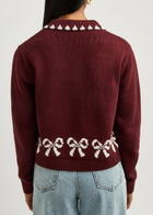 Kitri Polly Bow-intarsia Cotton-blend Cardigan Chocolate