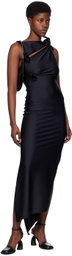 Coperni Black Asymmetric Flower Maxi Dress
