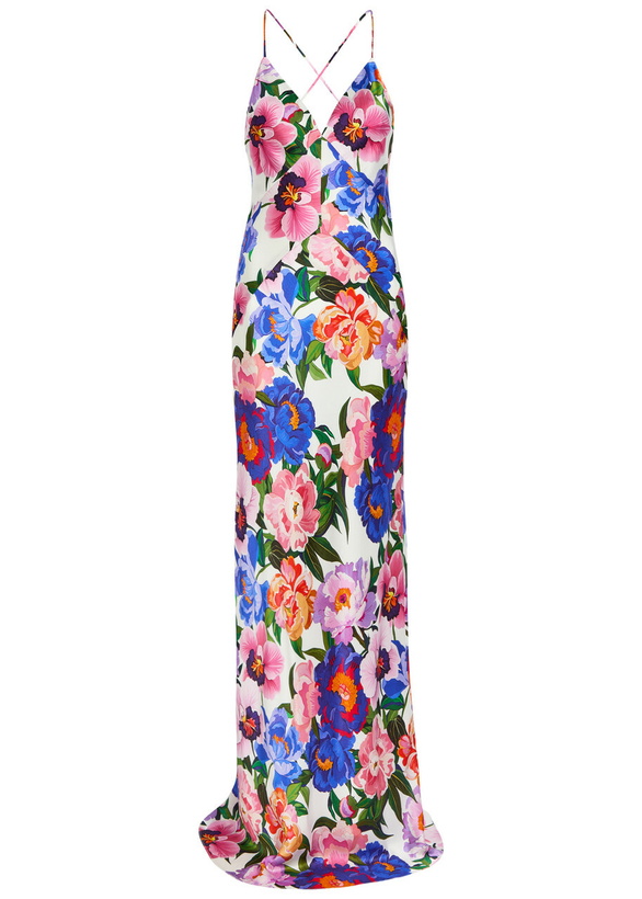Photo: Borgo DE Nor Olive Floral-print Satin Maxi Dress Multicoloured