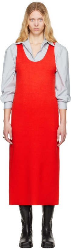 Photo: AURALEE Red Cotton Silk Stretch Knit Midi Dress
