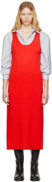 AURALEE Red Cotton Silk Stretch Knit Midi Dress