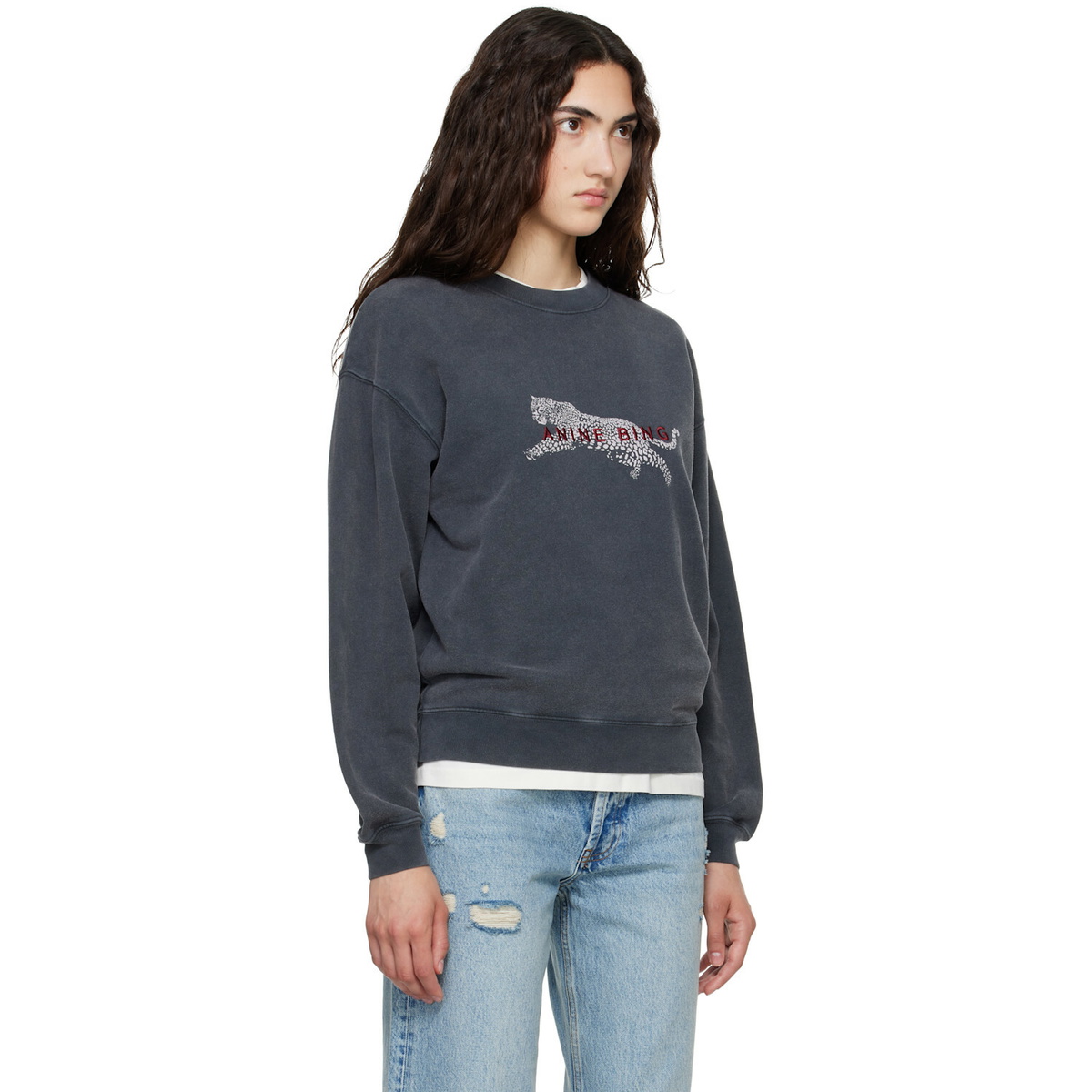 ANINE BING Gray Spencer Leopard Sweatshirt
