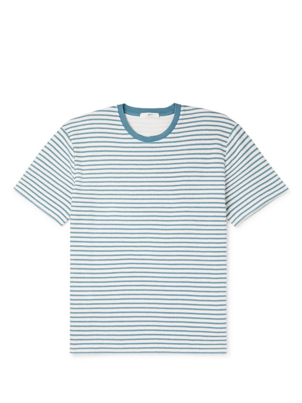 Photo: Mr P. - Striped Crochet-Effect Cotton-Blend Jersey T-Shirt - Blue