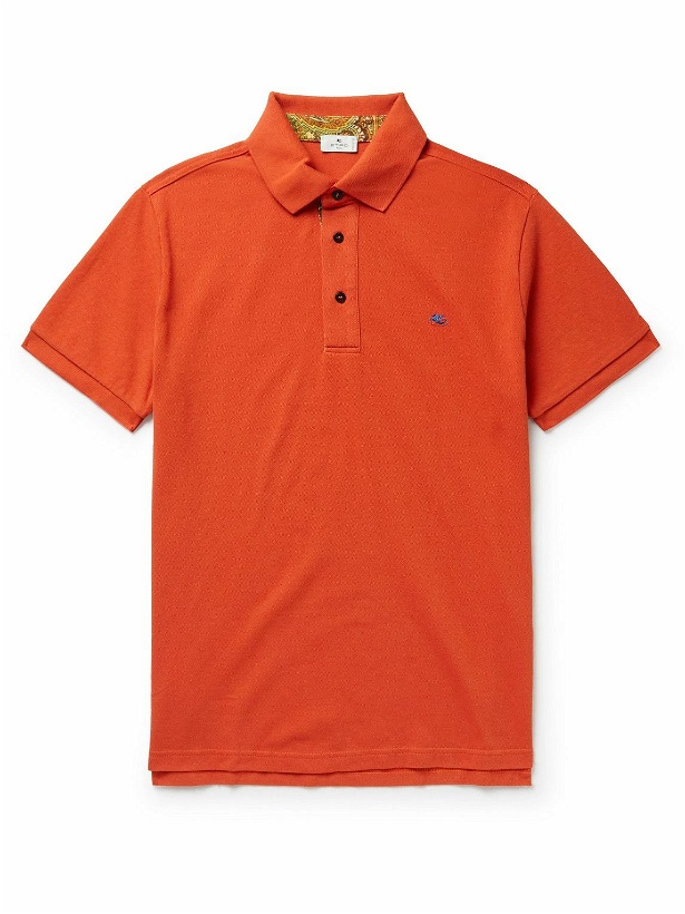 Photo: Etro - Logo-Embroidered Cotton-Piqué Polo Shirt - Orange