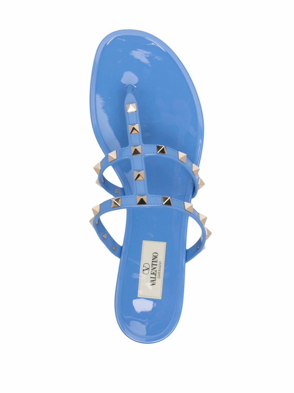 サンダル・ミュール VALENTINO GARAVANI   Sandals Women Patent Leather Blue/Sky Rockstud rubber sandals in blue - Valentino Garavani | Mytheresa