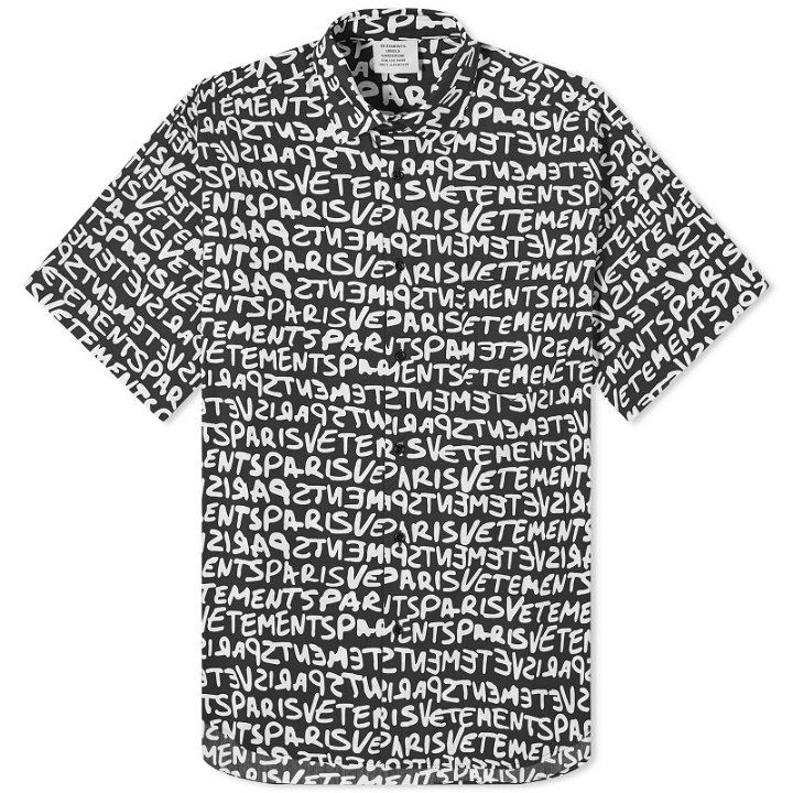 Photo: Vetements Men's Grafitti Print Short Sleeve Shirt in Black/White