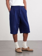 Blue Blue Japan - Wide-Leg Pleated Sashiko Cotton Shorts - Blue