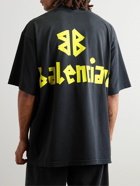 Balenciaga - Oversized Distressed Logo-Print Cotton-Jersey T-Shirt - Black
