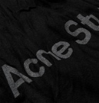 ACNE STUDIOS - Logo-Print Fringed Crinkled-Wool Scarf - Black