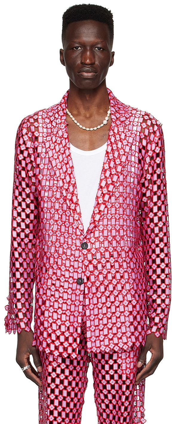 Tokyo James Pink & Red Lace Blazer