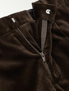 Brunello Cucinelli - Straight-Leg Pleated Satin-Trimmed Cotton-Velvet Tuxedo Trousers - Brown