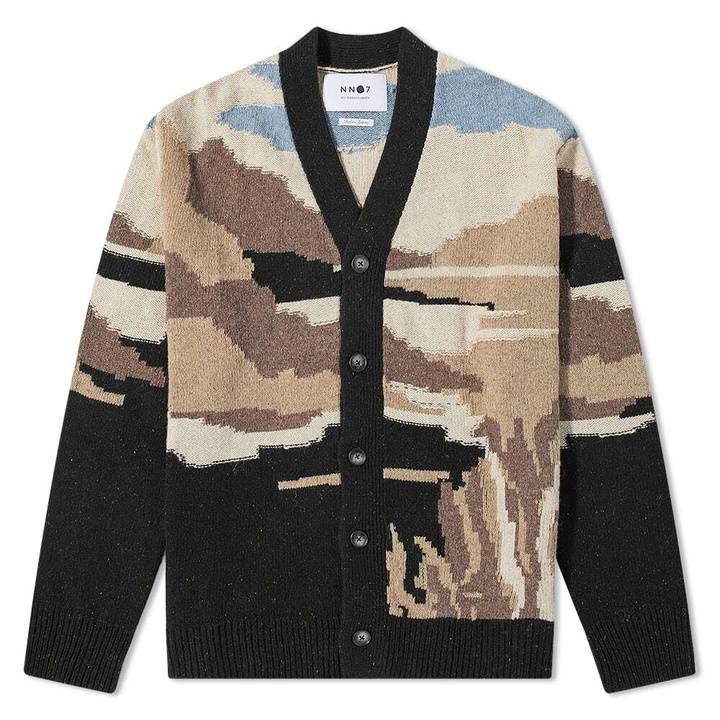 Photo: NN07 Men's Vincent Intarsia Landscape Cardigan in Black Multi