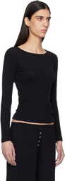 LESET Black Pointelle Slim Fit Long Sleeve T-shirt