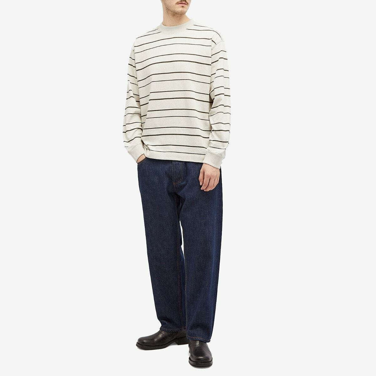 MHL by Margaret Howell Men's Matelot Stripe Crew Sweatshirt in Chalk/Assam