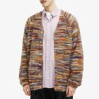 Merely Made Men's Multistripe Rainbow Mohair Cardigan in Rainbow Green
