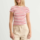 Good American Women's Super Stretch Baby T-Shirt in Ecru/Chili Wide Stripe
