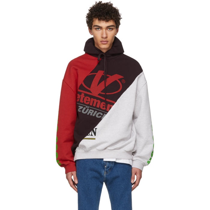 Photo: Vetements Grey and Red Cut-Up Hoodie
