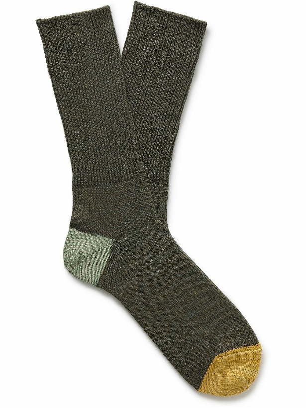Photo: Anonymous Ism - Colour-Block Ribbed-Knit Socks - Green