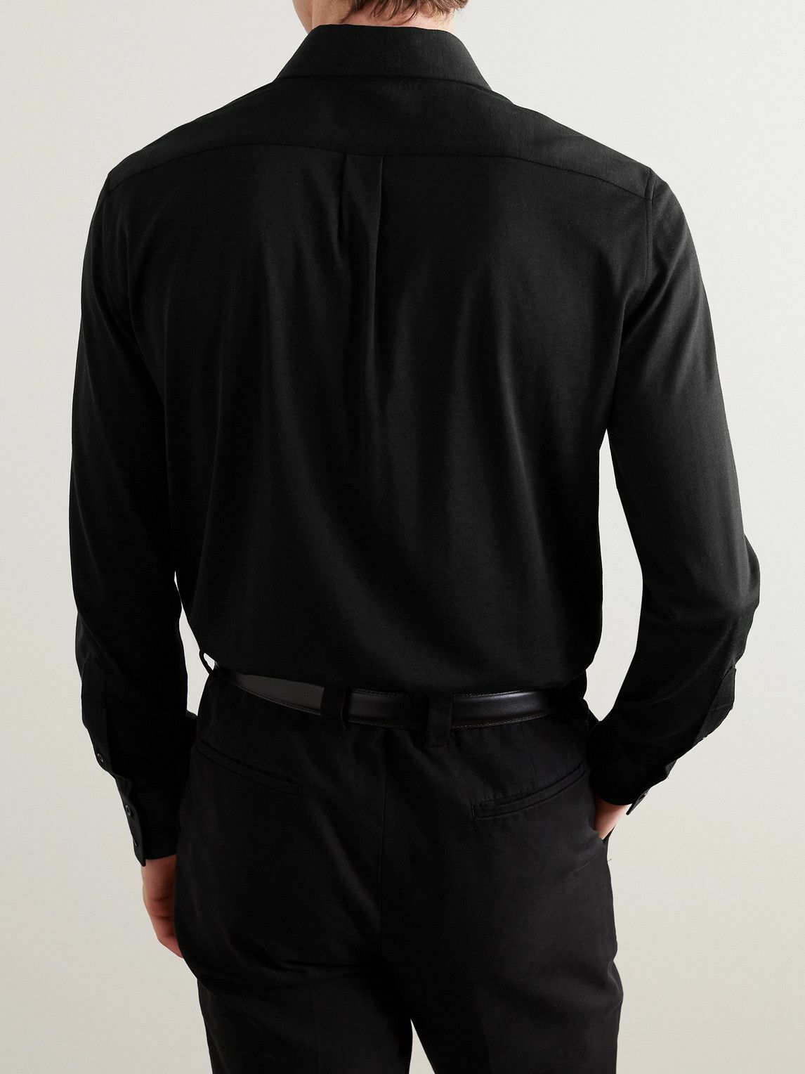 Brunello Cucinelli - Cutaway-Collar Silk and Cotton-Blend Shirt - Black