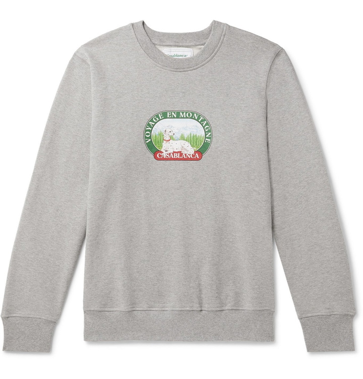 Photo: Casablanca - Printed Mélange Loopback Cotton-Jersey Sweatshirt - Gray