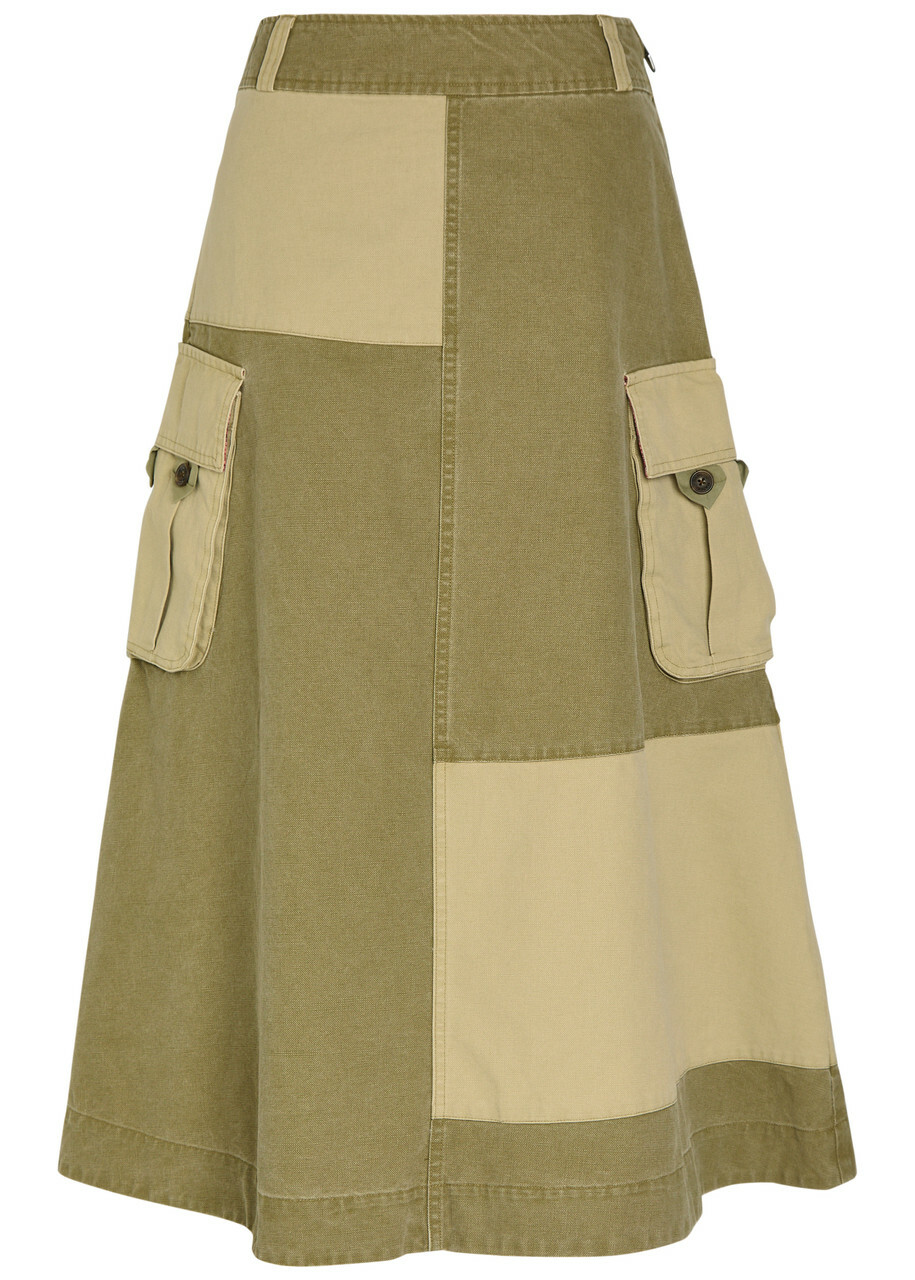 Damson Madder Marcelle Barn Cotton Canvas Midi Skirt Green