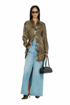 Diesel Long shirt in logo-jacquard crinkled satin - Dresses Womens in Green