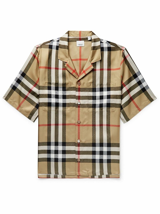 Photo: Burberry - Camp-Collar Checked Silk-Twill Shirt - Brown
