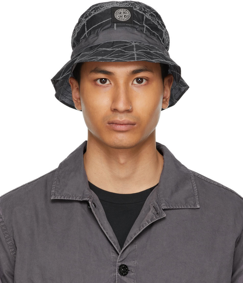 Check Cotton Bucket Hat in Stone