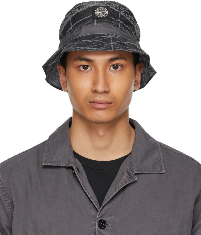 Photo: Stone Island Grey Packable Reflective Grid Bucket Hat