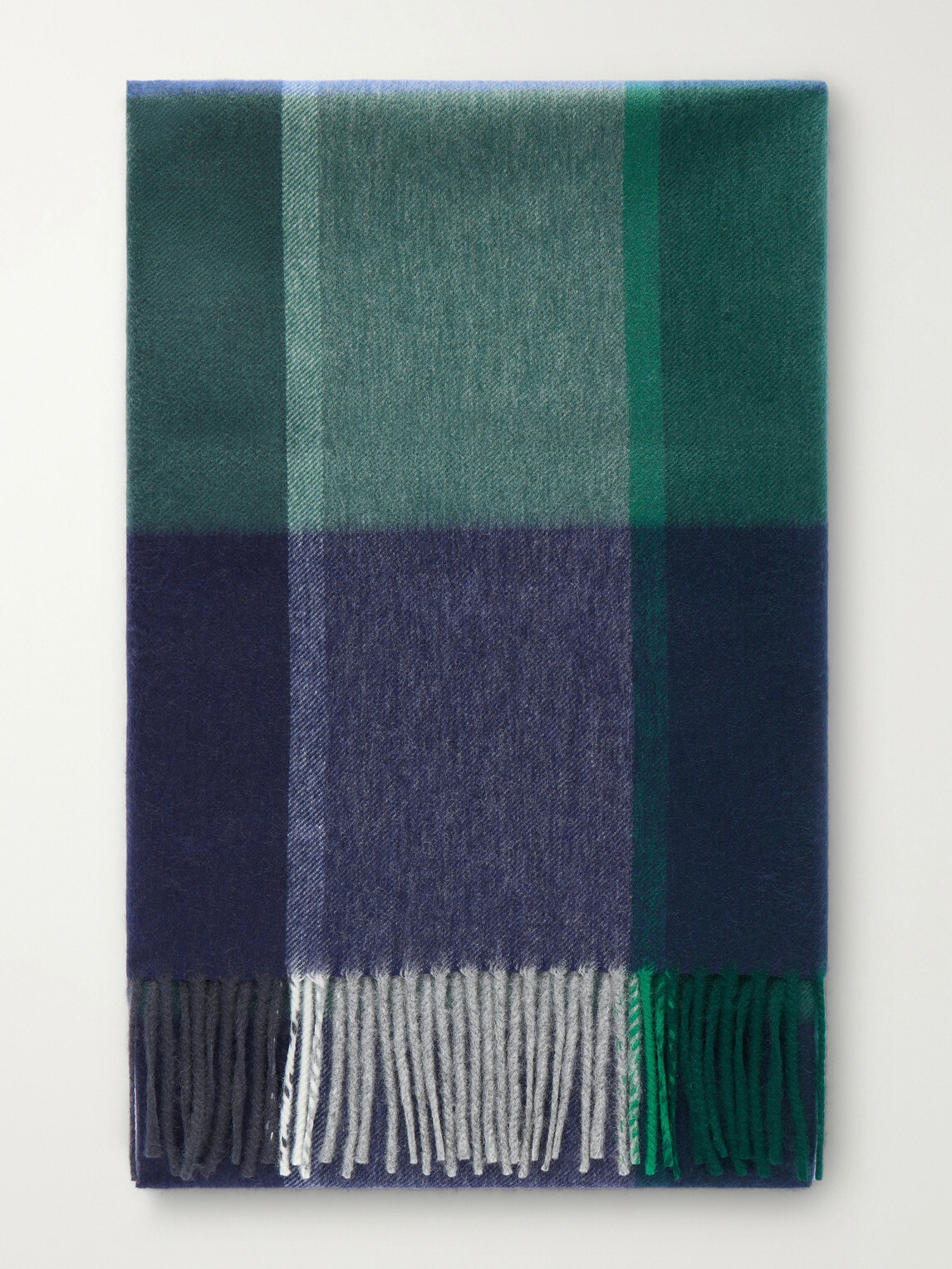 Begg & Co - Arran Edgar Fringed Checked Cashmere Scarf - Blue