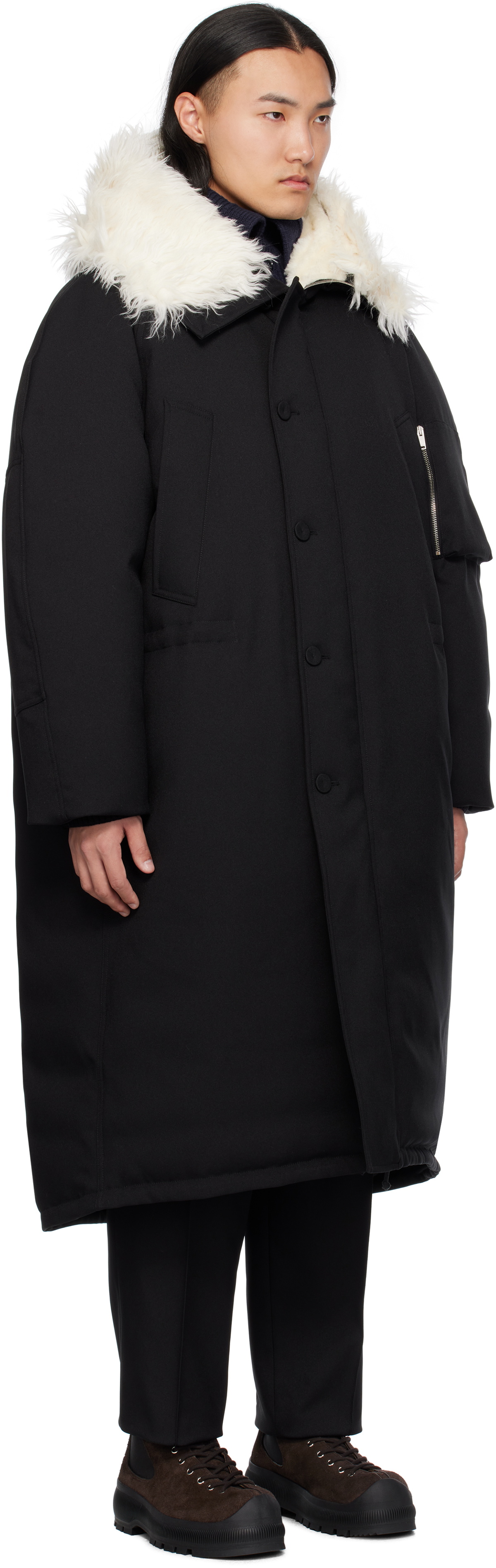 Jil Sander Black Hooded Down Coat