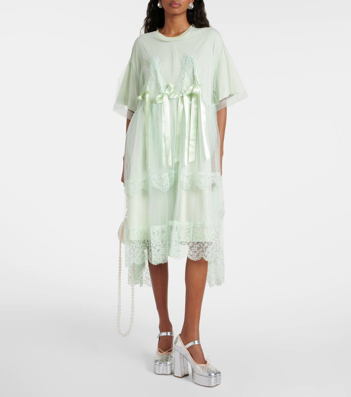 Simone Rocha Bow-detail layered jersey midi dress Simone Rocha