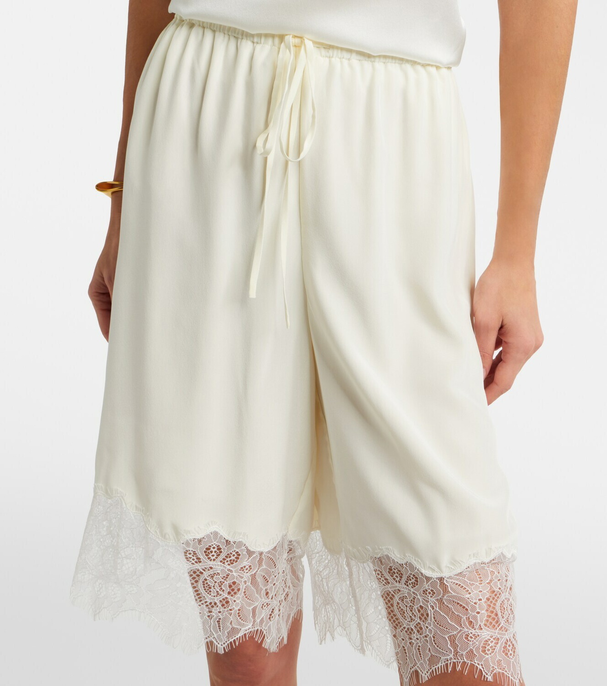 Staud Verano lace-trimmed silk satin Bermuda shorts