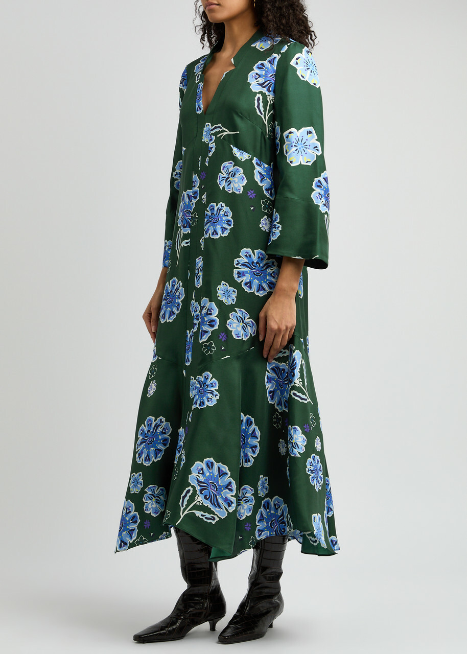 Dorothee Schumacher Big Garden Printed Silk Midi Dress Green