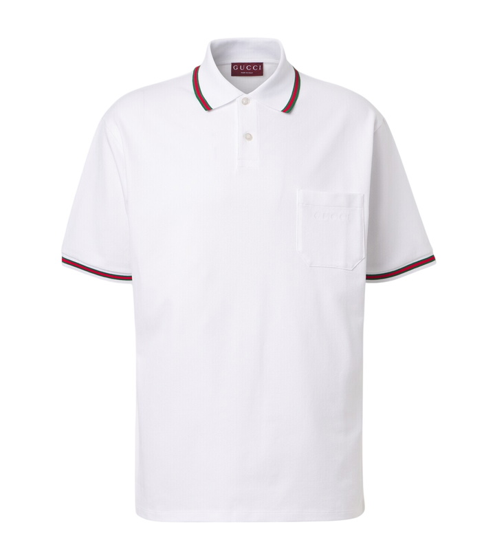 Photo: Gucci Web Stripe cotton-blend piqué polo shirt