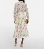 Zimmermann - Belted floral linen midi skirt