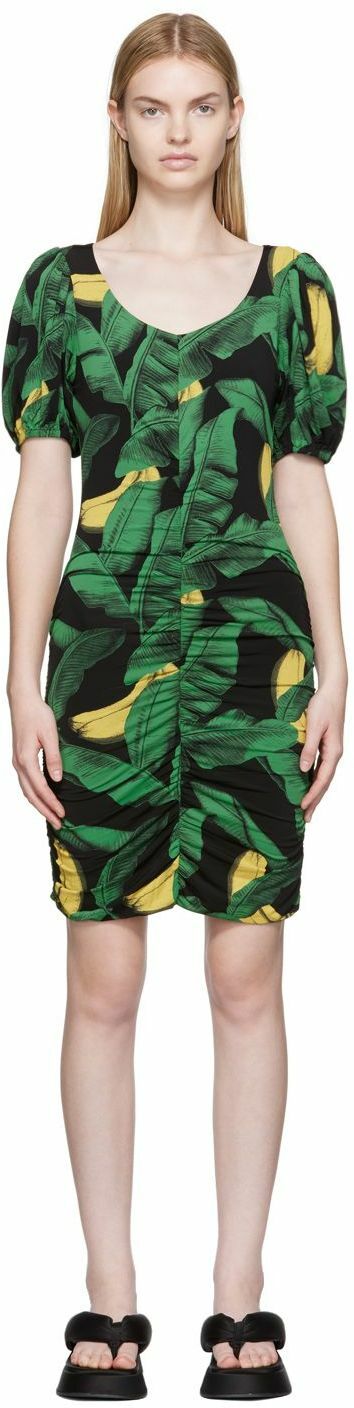 slim fit dress slacks Ganni Green Striped Ruche Midi Dress – Futurelove Ltd main image 0