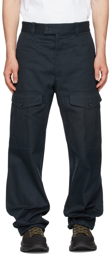 Photo: Alexander McQueen Navy Gabardine Cargo Pants